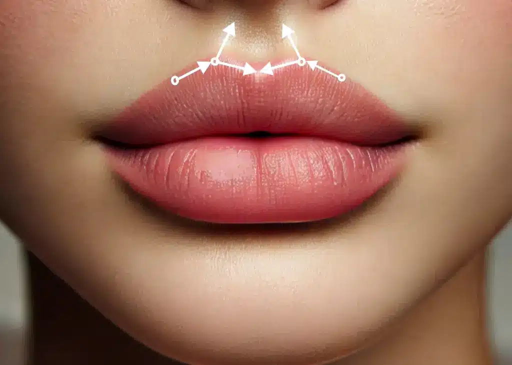 photo contouring of the cupid's bow and lip philtrum